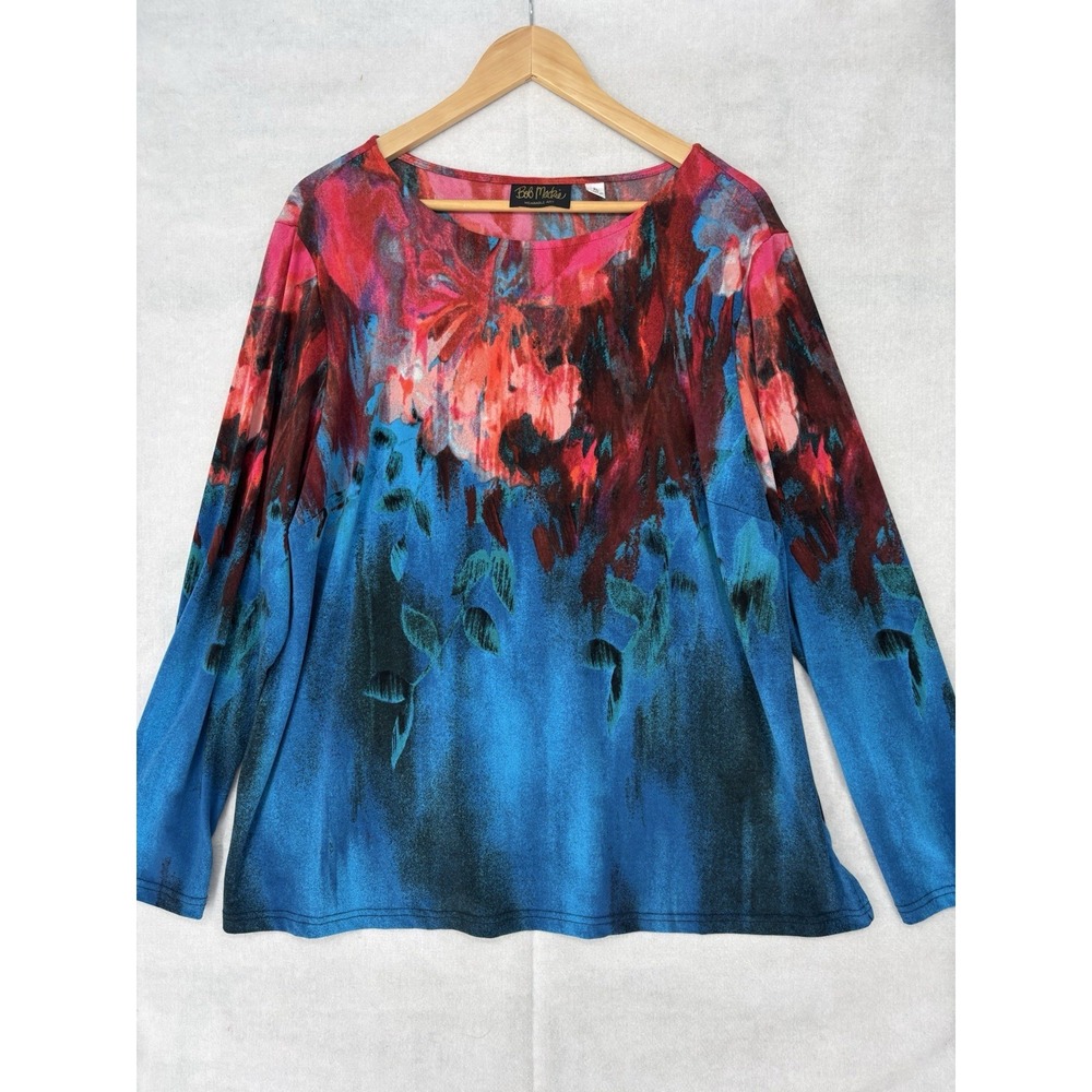 Bob Mackie Wearable Art Top Women's XL Abstract Floral Bright Stretch Casual